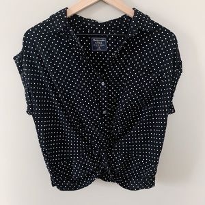 black and white polka dot collared blouse